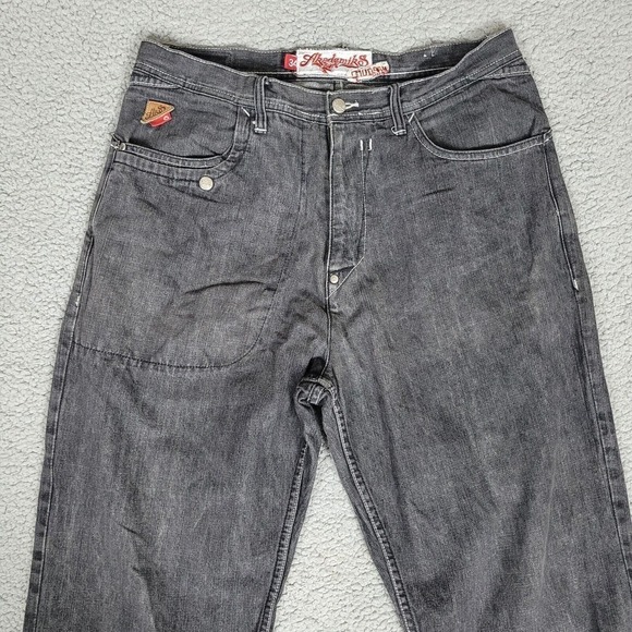 Vintage Akademiks Jeans 34 Black Faded Denim Y2K Hip Hop Rap Wide Leg Baggy - Picture 3 of 9